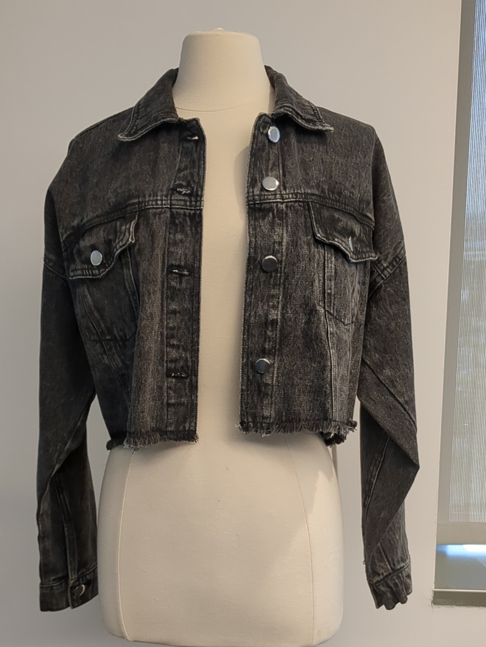 Highway Jeans Cropped Denim Jacket Black & Gray L